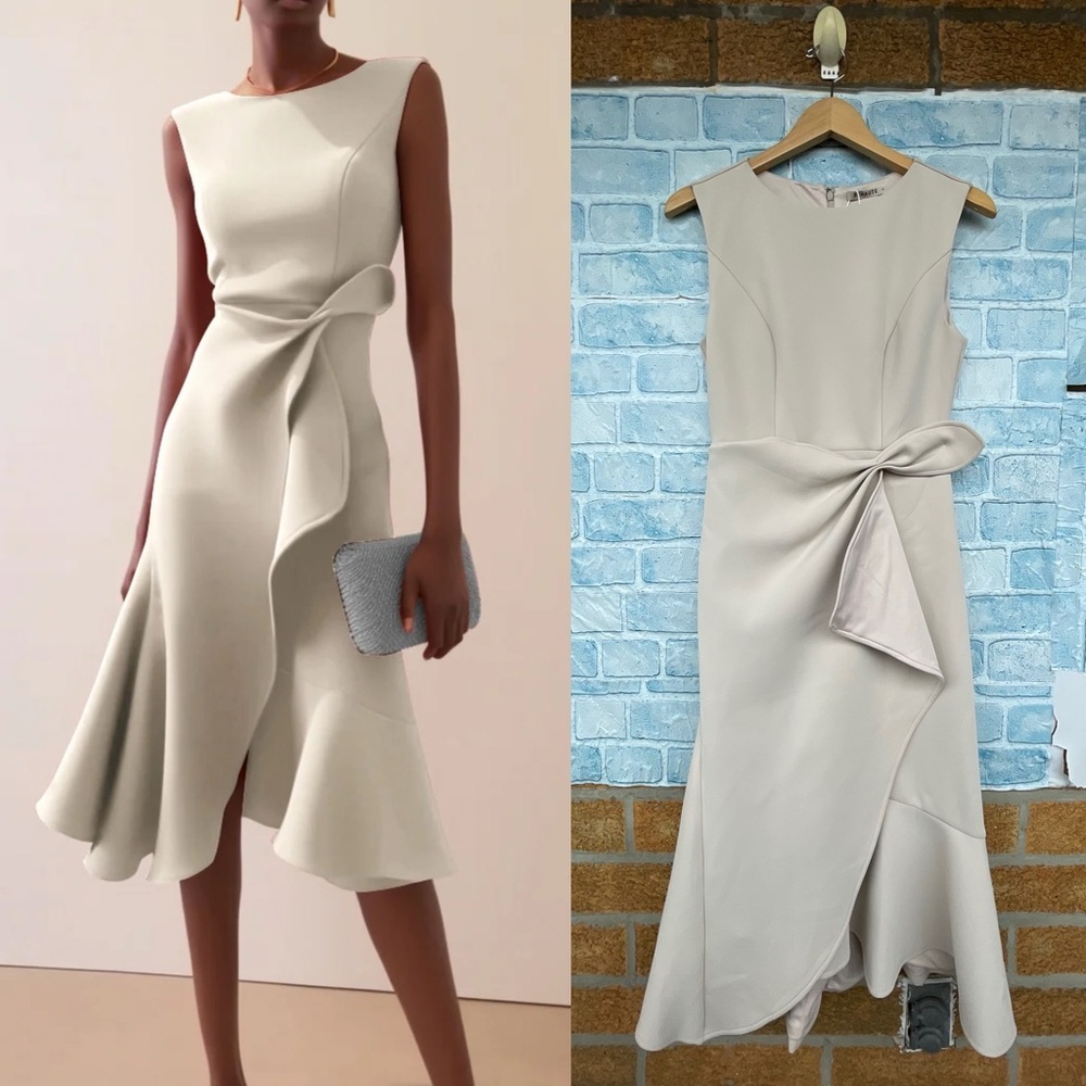 Asymmetrical Ivory Midi Dress with Side Knot